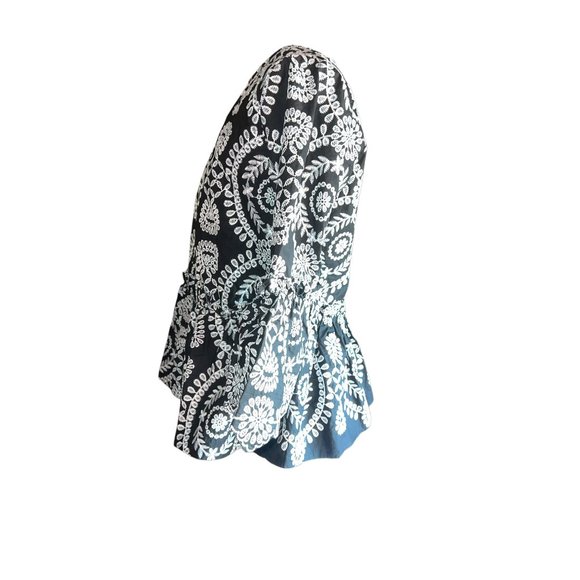 ASOS Black White Floral Embroidered Peplum Blouse With Ruffles. Women Size 0 - Picture 7 of 11